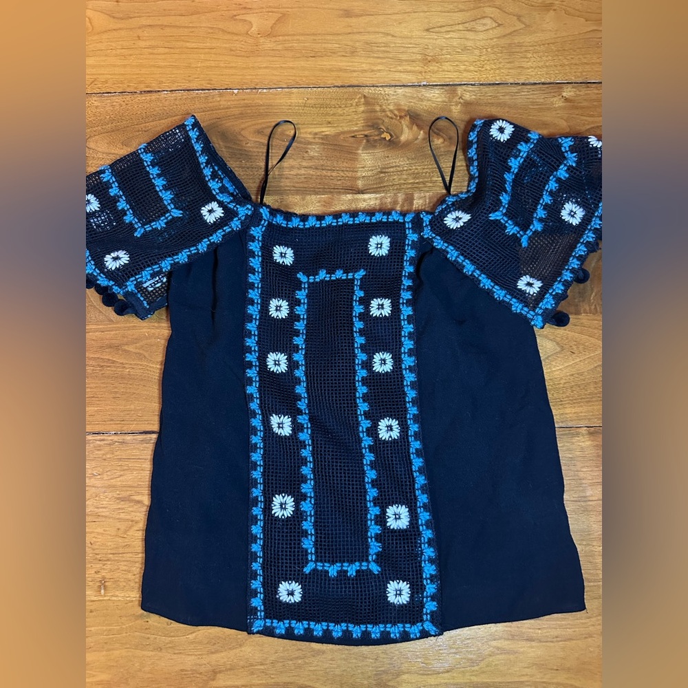 Ramy Brook New York Size Small Black Flowers Crotchet Women’s Top